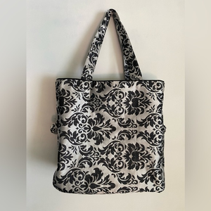 Tote Bag Silver‎ and Black Venetian Damask Style Brocade Carryall